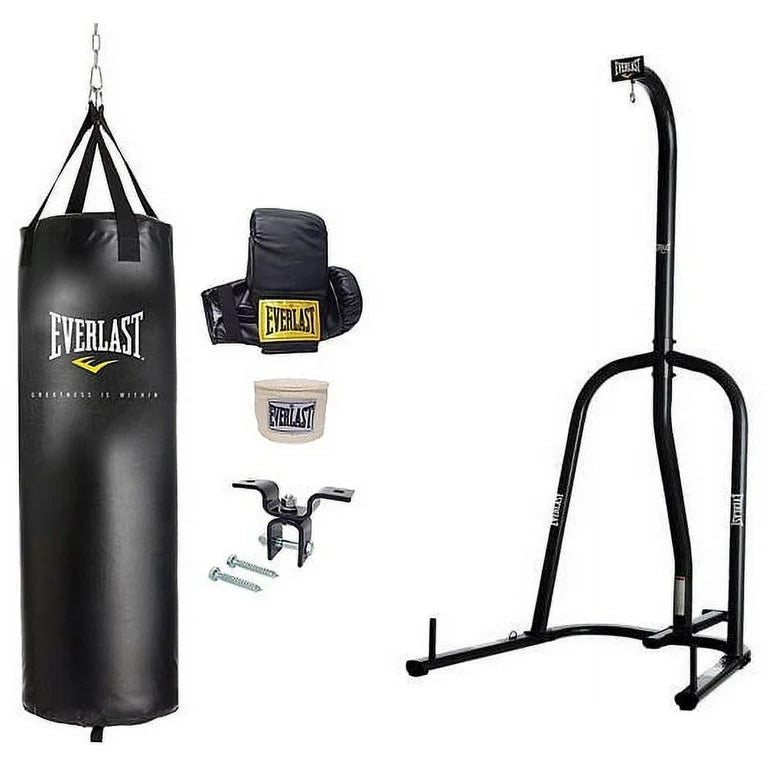 Everlast 70 lbs. Heavy Bag Kit with Everlast Single-Station Heavy Bag Stand, Black